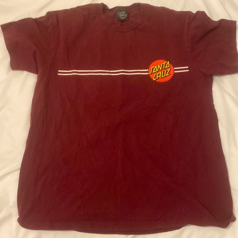 Women’s tee, maroon, red, white, black and yellow. Santa Cruz